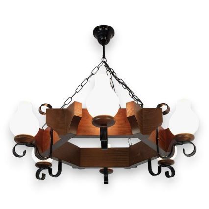 Brilagi - Ljuskrona på kedja QUEEN 6xE14/40W/230V bok/valnöt