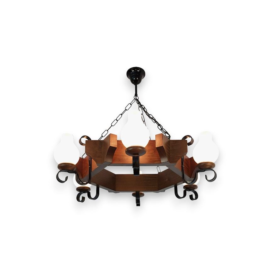 Brilagi - Ljuskrona på kedja QUEEN 6xE14/40W/230V bok/valnöt