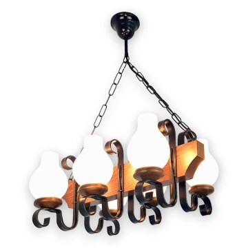 Brilagi - Ljuskrona på kedja QUEEN 6xE14/40W/230V bok/valnöt