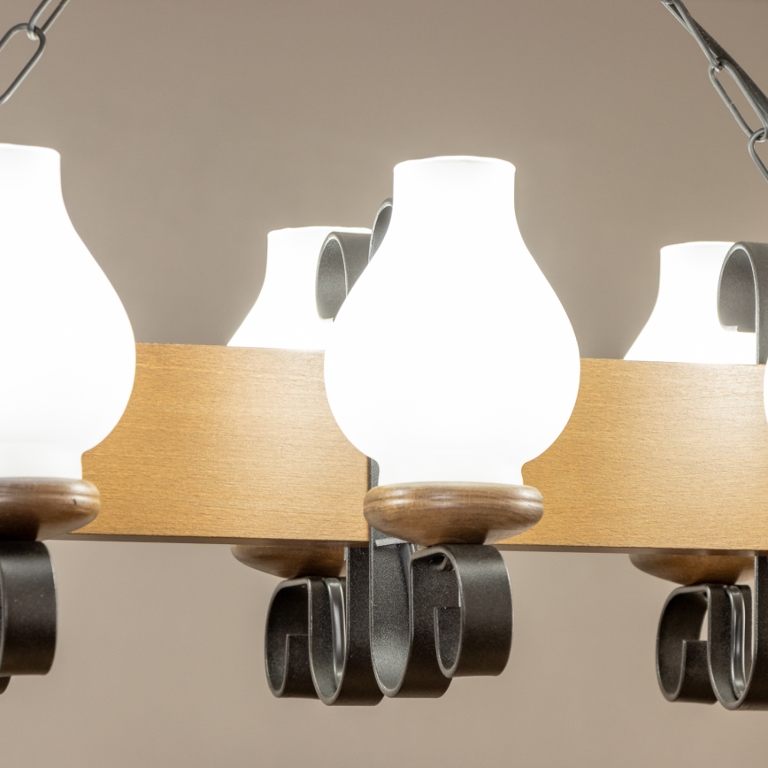 Brilagi - Ljuskrona på kedja QUEEN 6xE14/40W/230V bok/valnöt