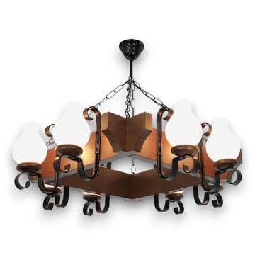 Brilagi - Ljuskrona på kedja QUEEN 8xE14/40W/230V bok/valnöt