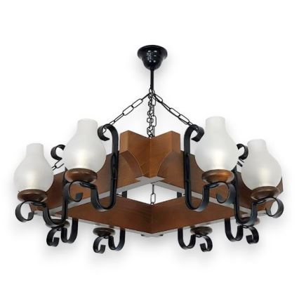 Brilagi - Ljuskrona på kedja QUEEN 8xE14/40W/230V bok/valnöt