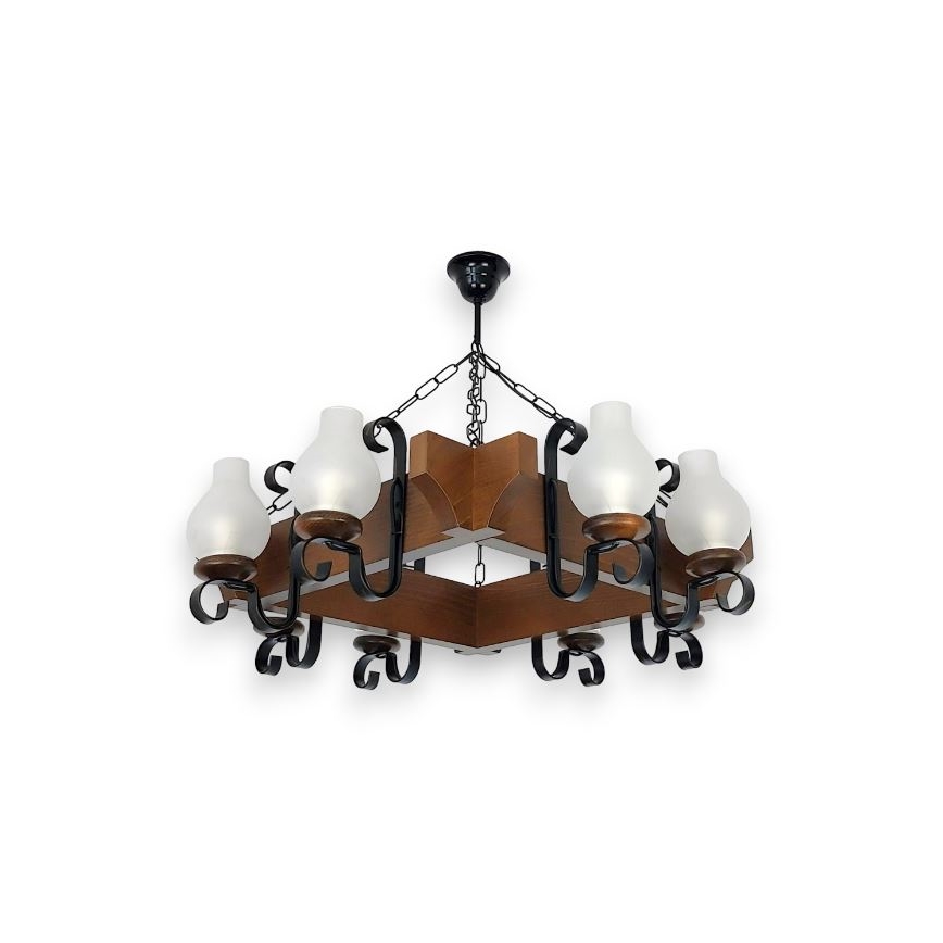 Brilagi - Ljuskrona på kedja QUEEN 8xE14/40W/230V bok/valnöt