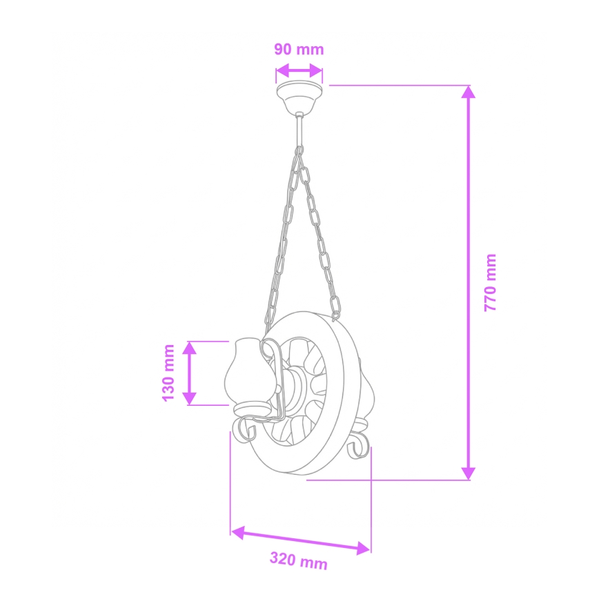 Brilagi - Ljuskrona på kedja ROATA 2xE14/40W/230V bok/valnöt