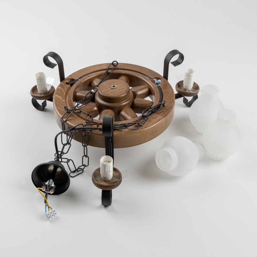 Brilagi - Ljuskrona på kedja ROATA 3xE14/40W/230V bok/valnöt