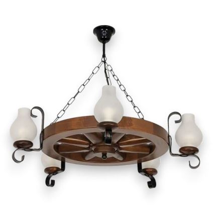 Brilagi - Ljuskrona på kedja ROATA 5xE14/40W/230V bok/valnöt