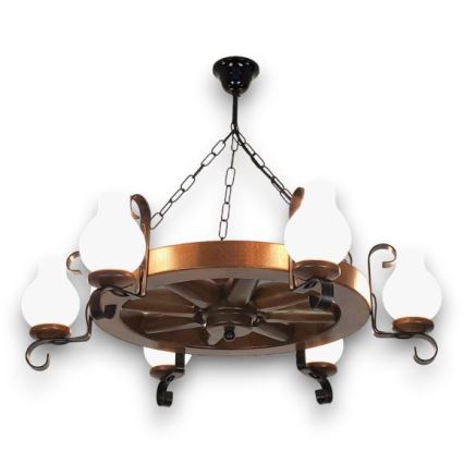 Brilagi - Ljuskrona på kedja ROATA 6xE14/40W/230V bok/valnöt