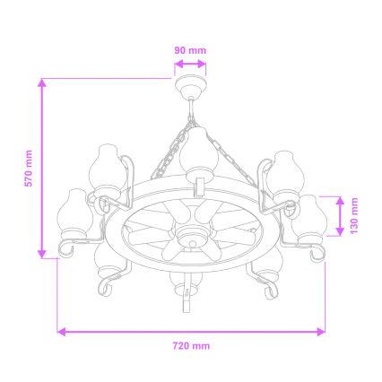 Brilagi - Ljuskrona på kedja ROATA 8xE14/40W/230V Ø 70 cm bok