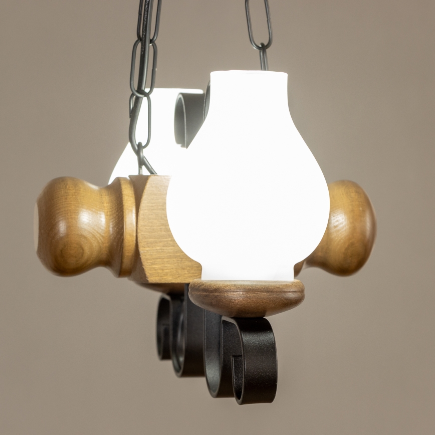 Brilagi - Ljuskrona på kedja RUSTIC 2xE14/40W/230V bok/valnöt