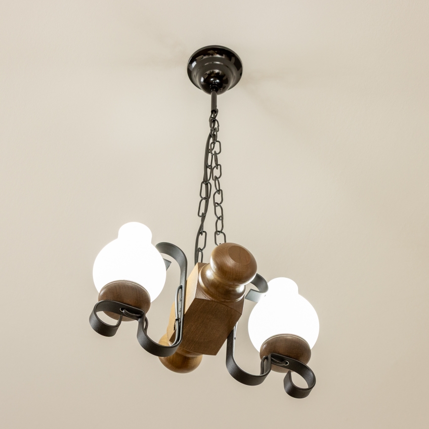 Brilagi - Ljuskrona på kedja RUSTIC 2xE14/40W/230V bok/valnöt