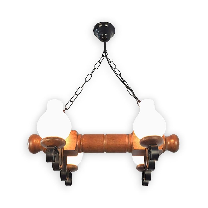 Brilagi - Ljuskrona på kedja RUSTIC 4xE14/40W/230V bok/valnöt