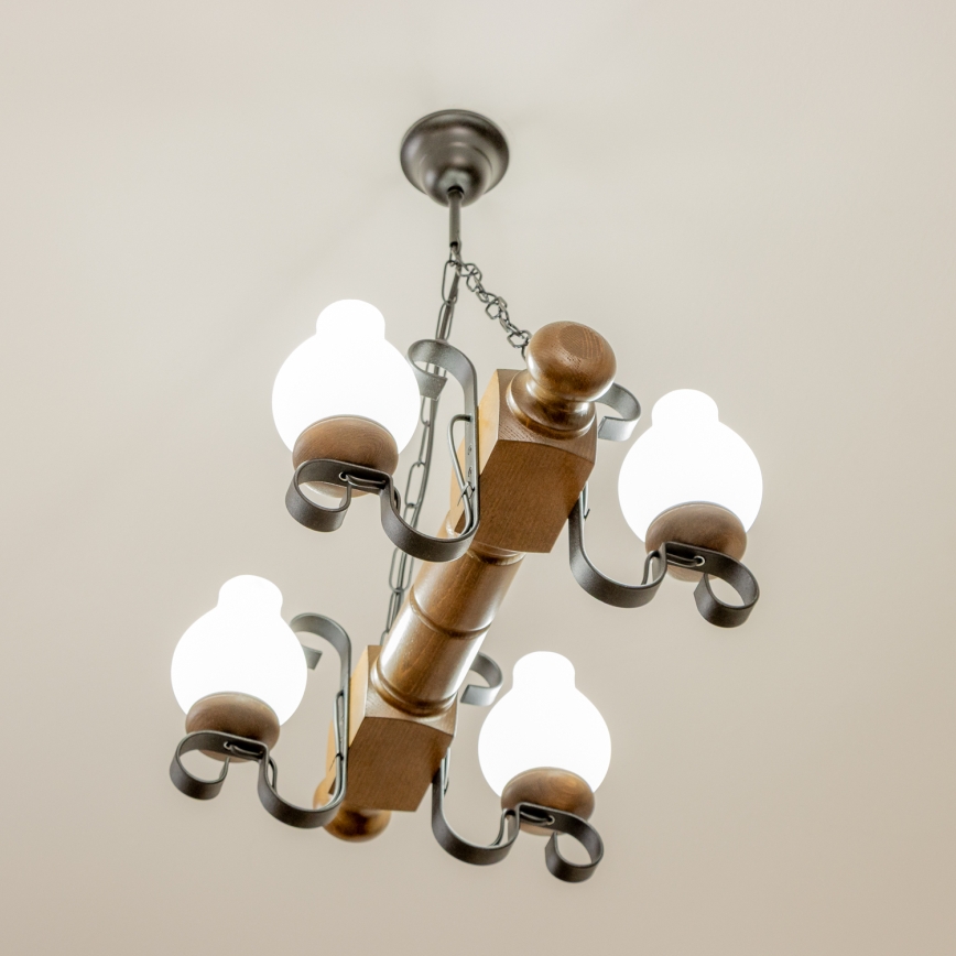 Brilagi - Ljuskrona på kedja RUSTIC 4xE14/40W/230V bok/valnöt
