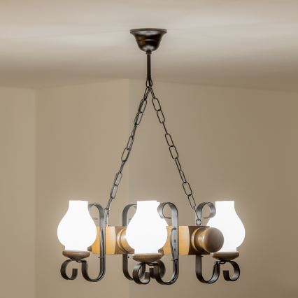 Brilagi - Ljuskrona på kedja RUSTIC 4xE14/40W/230V bok/valnöt