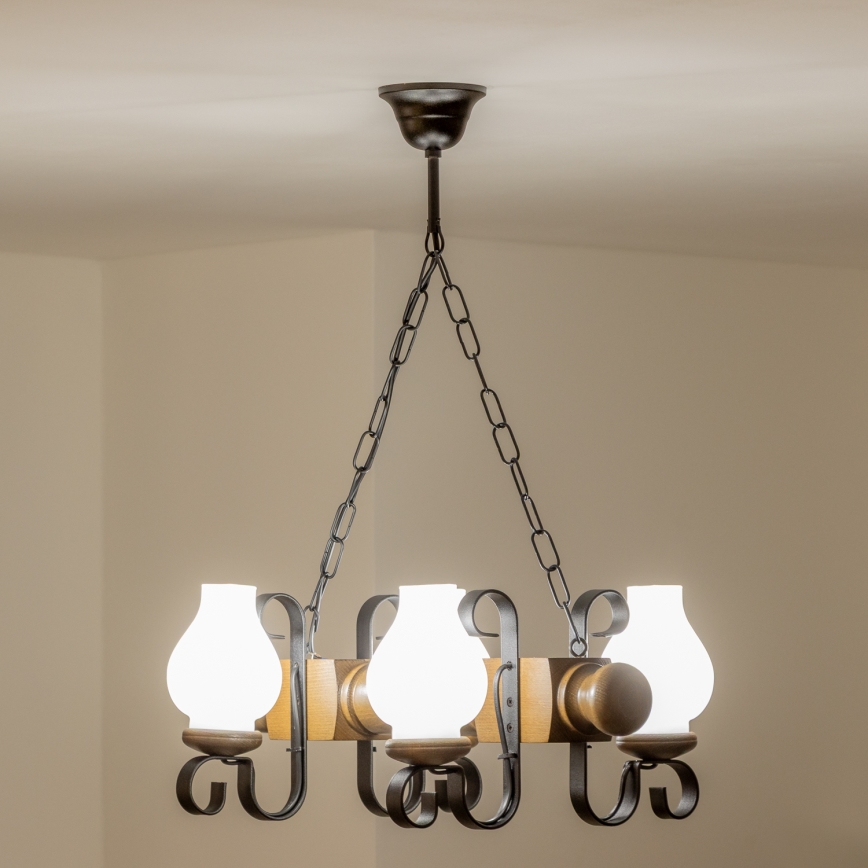 Brilagi - Ljuskrona på kedja RUSTIC 4xE14/40W/230V bok/valnöt