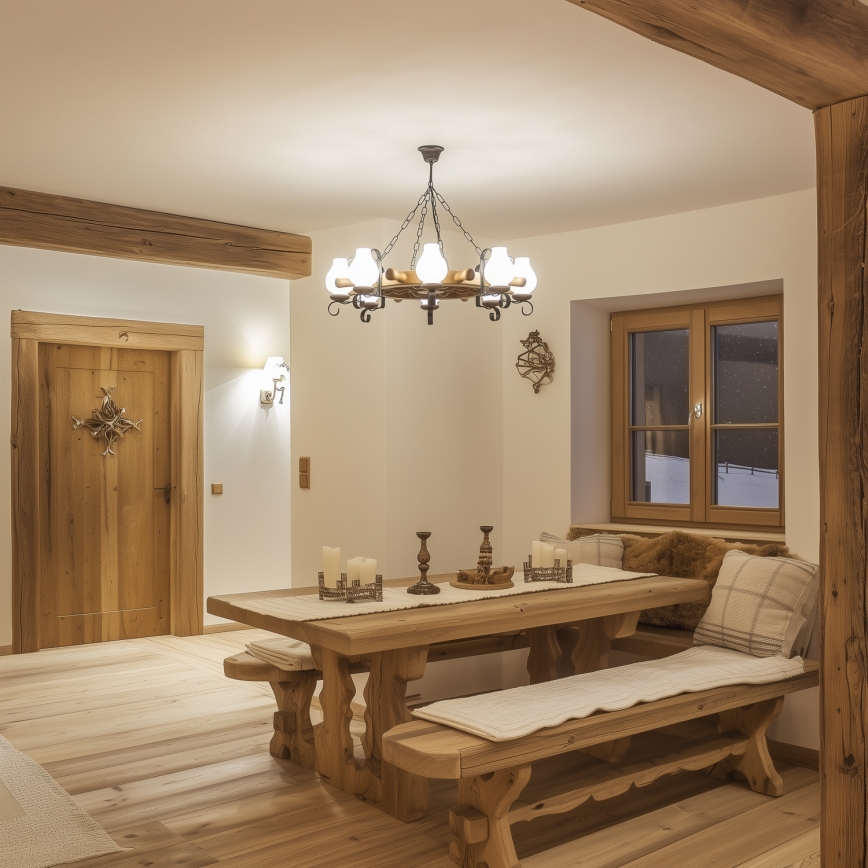 Brilagi - Ljuskrona på kedja TIMONA 8xE14/40W/230V bok/valnöt