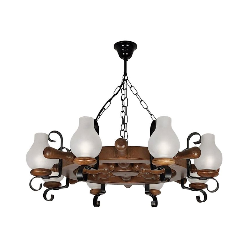 Brilagi - Ljuskrona på kedja TIMONA 8xE14/40W/230V bok/valnöt