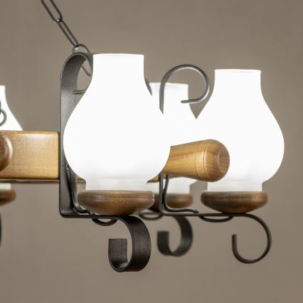 Brilagi - Ljuskrona på kedja TIMONA 8xE14/40W/230V bok/valnöt