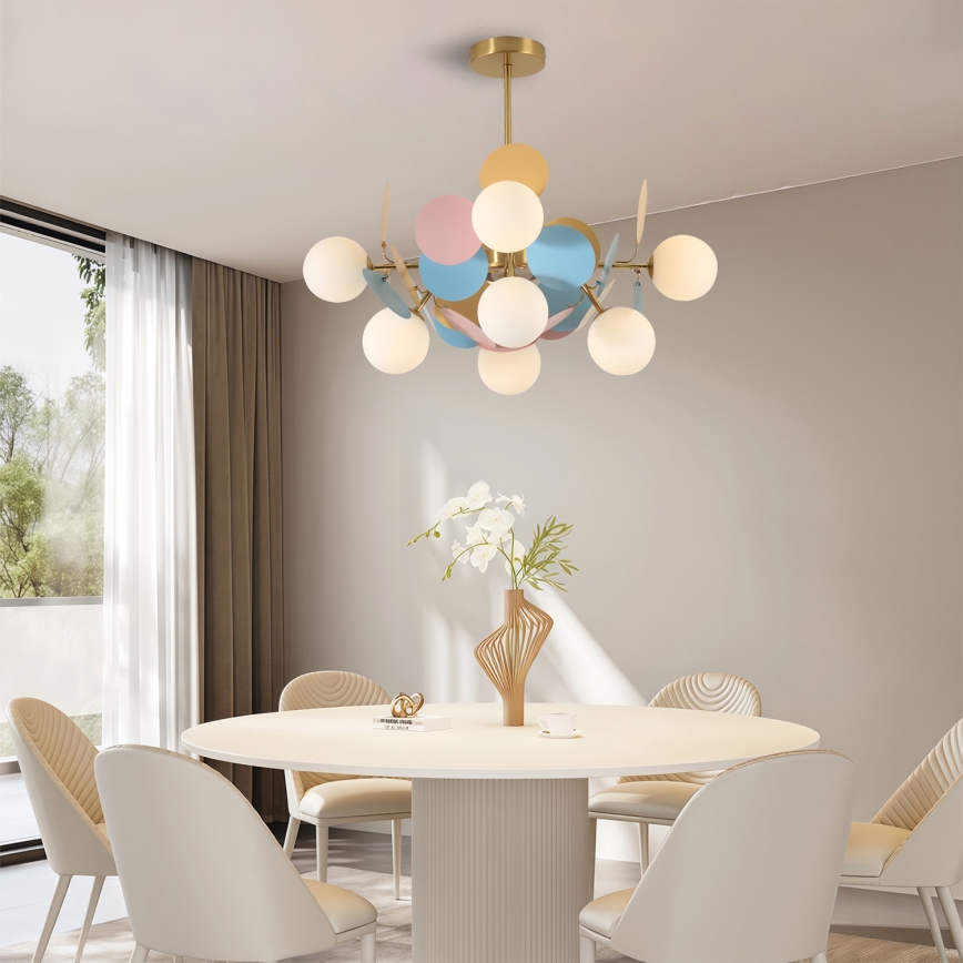 Brilagi - Ljuskrona på stång BALMO 8xG9/9W/230V Ø 60 cm guld/blå/rosa