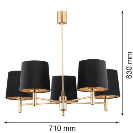 Brilagi - Ljuskrona på stång MONTE 5xE27/15W/230V svart/guld