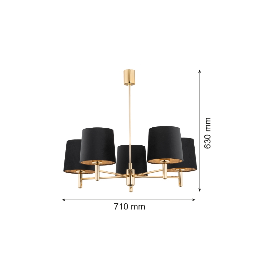 Brilagi - Ljuskrona på stång MONTE 5xE27/15W/230V svart/guld