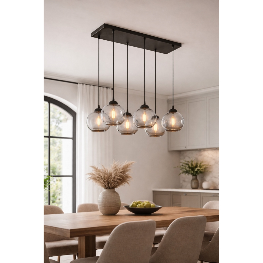 Brilagi - Ljuskrona på vajer 6xE27/60W/230V svart/rökgrå