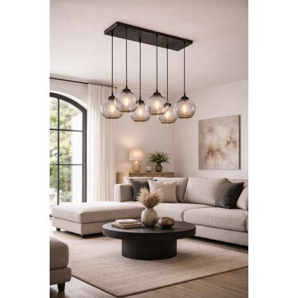 Brilagi - Ljuskrona på vajer 6xE27/60W/230V svart/rökgrå