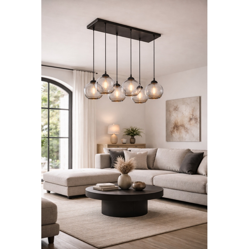 Brilagi - Ljuskrona på vajer 6xE27/60W/230V svart/rökgrå