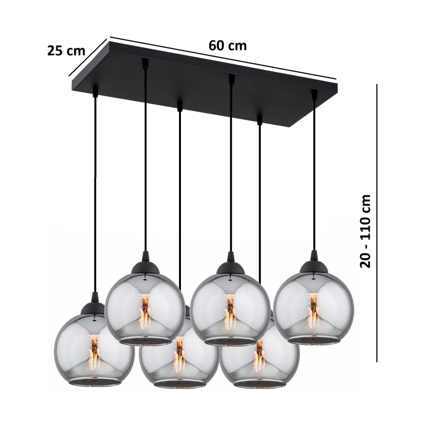 Brilagi - Ljuskrona på vajer 6xE27/60W/230V svart/rökgrå