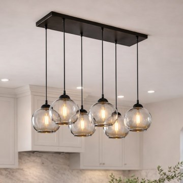 Brilagi - Ljuskrona på vajer DIOR 6xE27/60W/230V svart/rökgrå