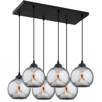 Brilagi - Ljuskrona på vajer DIOR 6xE27/60W/230V svart/rökgrå
