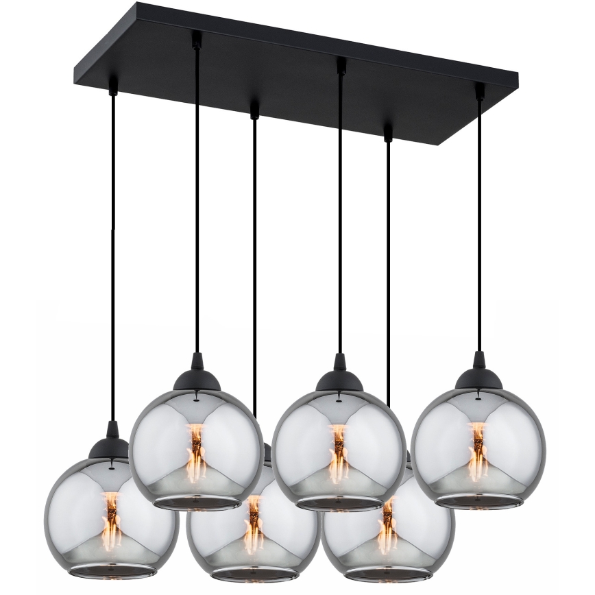 Brilagi - Ljuskrona på vajer DIOR 6xE27/60W/230V svart/rökgrå