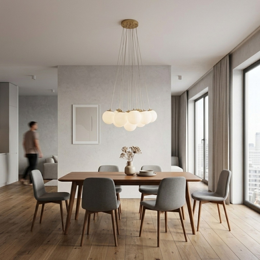 Brilagi - Ljuskrona på vajer GLOBE 15xE14/15W/230V vit