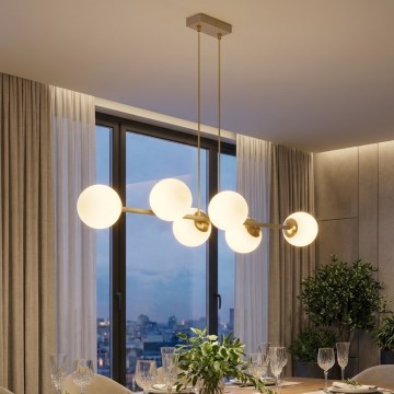 Brilagi - Ljuskrona på vajer MILO ECRU 6xE27/60W/230V beige/guld