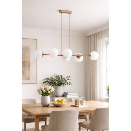 Brilagi - Ljuskrona på vajer MILO ECRU 6xE27/60W/230V beige/guld