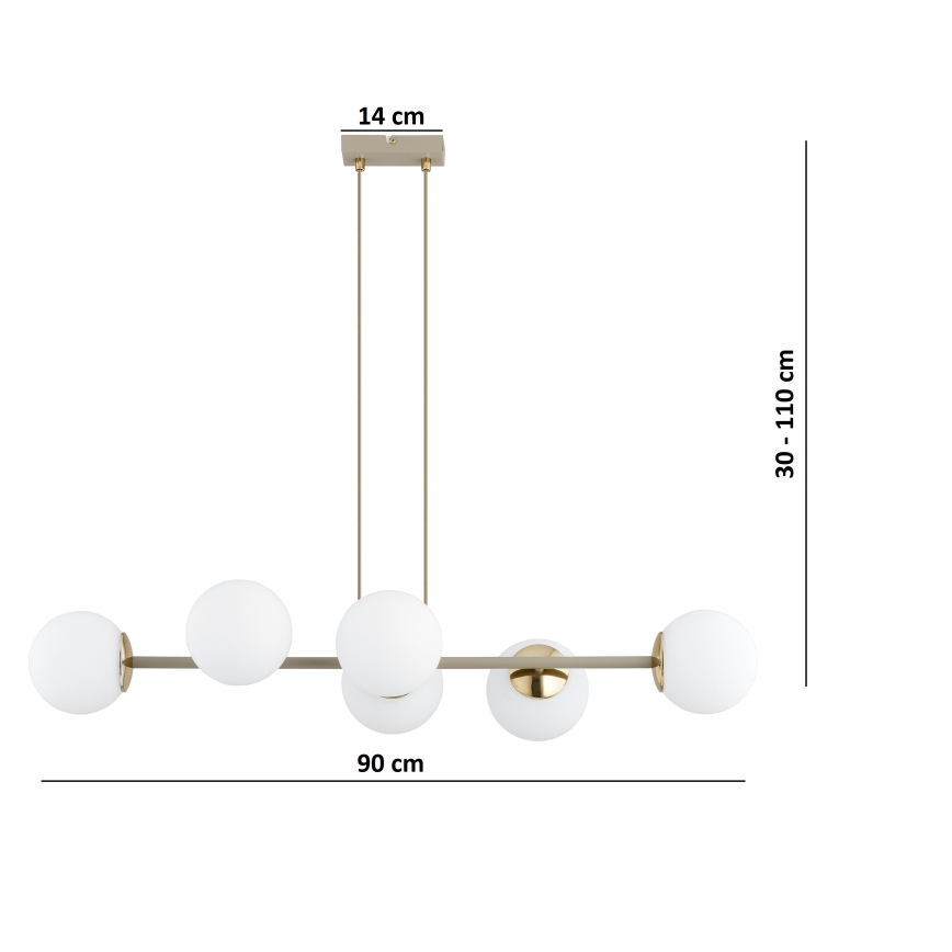 Brilagi - Ljuskrona på vajer MILO ECRU 6xE27/60W/230V beige/guld