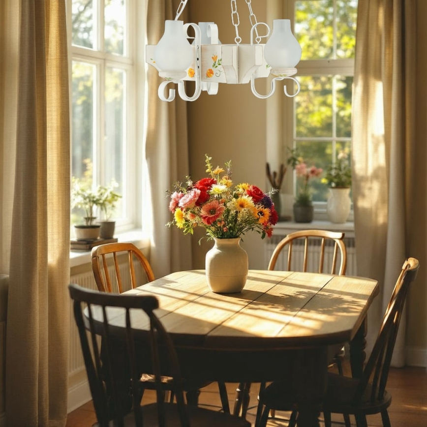 Brilagi - Ljuskrona QUEEN, kedjeupphängd, 3xE14/40W/230V, bok/krämvit