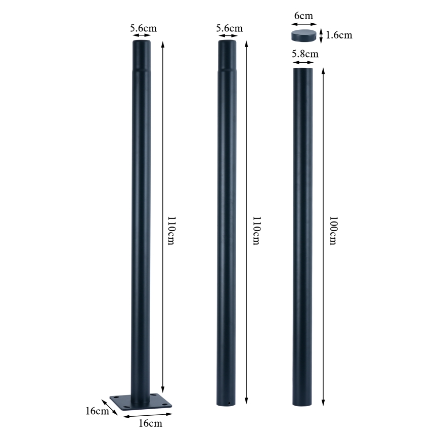 Brilagi - Metallstång för utomhusbelysningsstolpe URBAN 3 m, stolpe Ø 58 mm, antracit