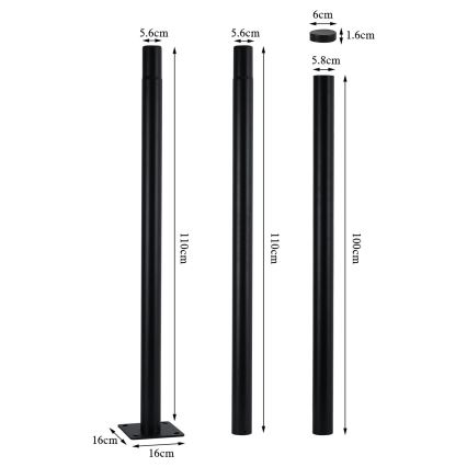 Brilagi - Metallstång för utomhusbelysningsstolpe URBAN 3 m, stolpe Ø 58 mm, svart