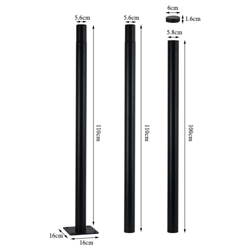 Brilagi - Metallstång för utomhusbelysningsstolpe URBAN 3 m, stolpe Ø 58 mm, svart