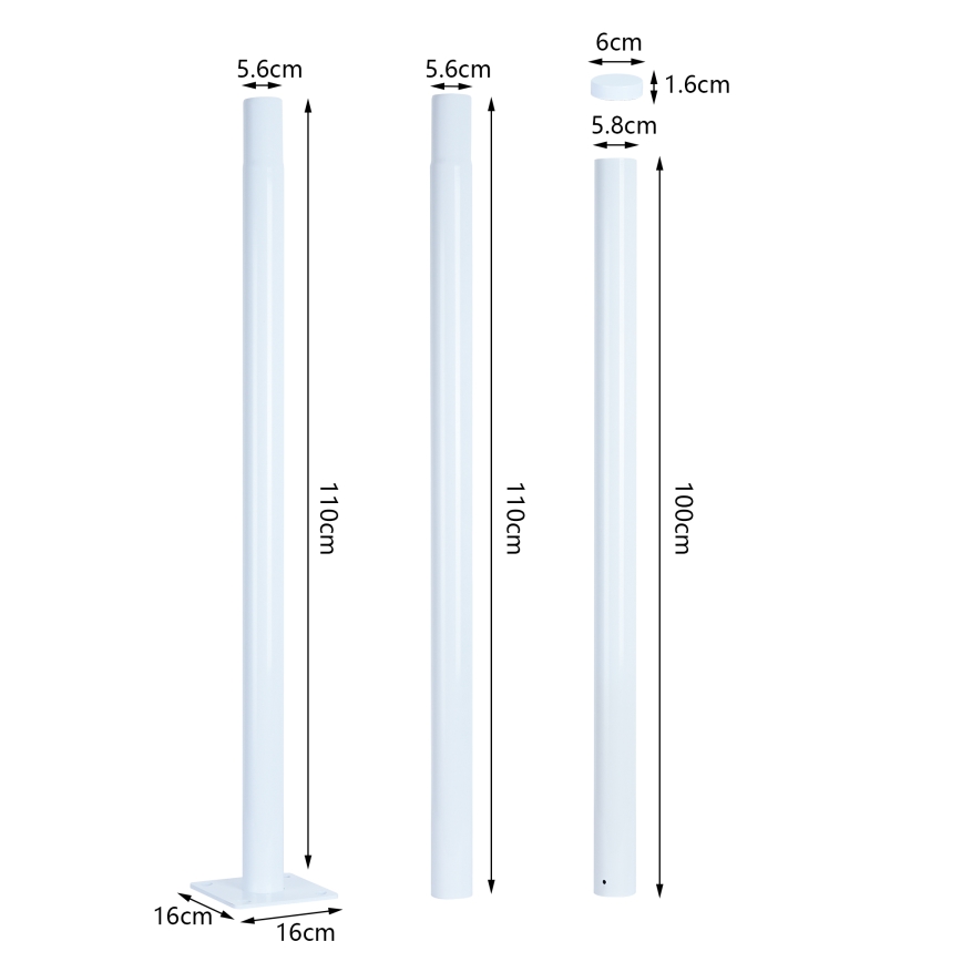 Brilagi - Metallstång för utomhusbelysningsstolpe URBAN 3 m, stolpe Ø 58 mm, vit