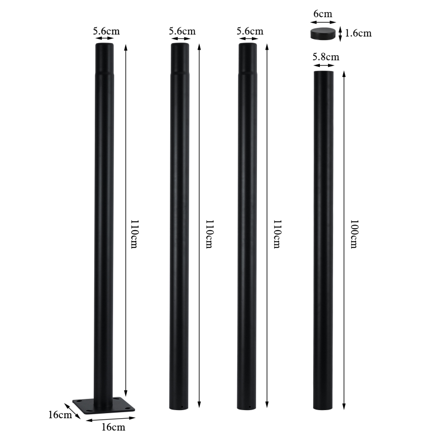 Brilagi - Metallstång till URBAN utomhusbelysningsstolpe, 4 m, Ø 58 mm, svart
