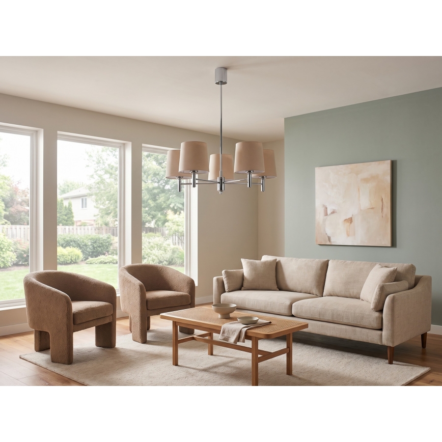 BRILAGI - MONTE taklampa på stång 5xE27/60W/230V beige/blank krom