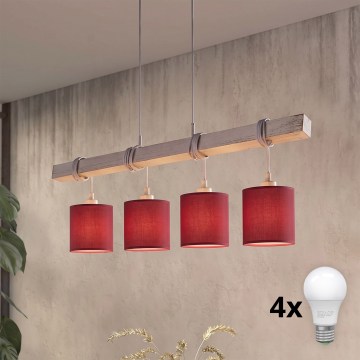 BRILAGI - NUBILA LED-ljuskrona på vajer, 4xE27/60W/230V, grå/pompejisk röd