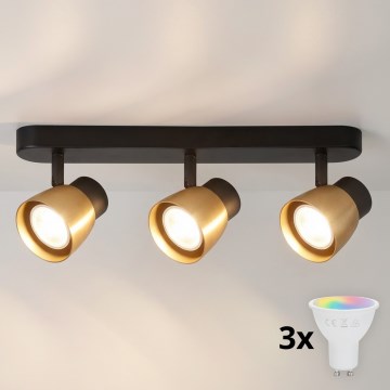 Brilagi - NUGGET LED RGBW dimbar spot 3xGU10/4,8W/230V svart/guld