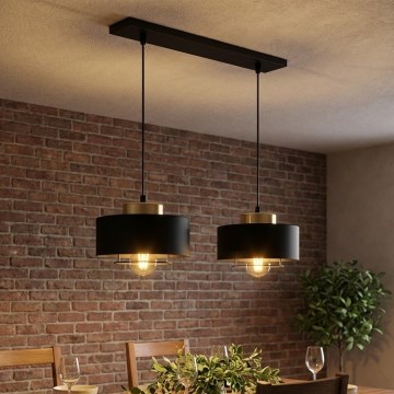 Brilagi - Pendel med kabel SPRING 2xE27/60W/230V svart/guld