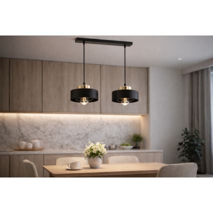 Brilagi - Pendel med kabel SPRING 2xE27/60W/230V svart/guld