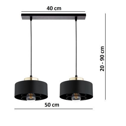 Brilagi - Pendel med kabel SPRING 2xE27/60W/230V svart/guld