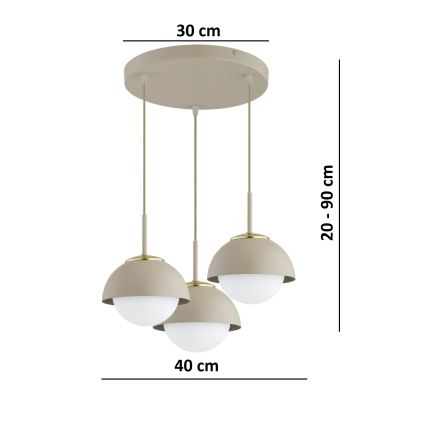 Brilagi - Pendel med sladd COSMO 3xE27/60W/230V beige/guld