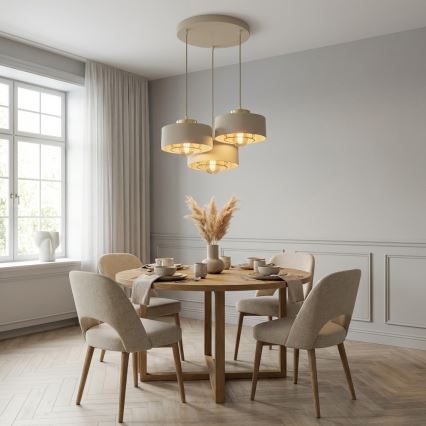 Brilagi - Pendellampa med kabel 3xE27/60W/230V beige/guld
