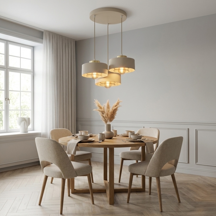 Brilagi - Pendellampa med kabel 3xE27/60W/230V beige/guld